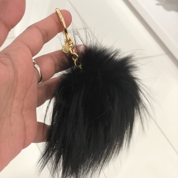 Michael Kors Black fur Pom Pom keychain charm - Picture 2 of 4